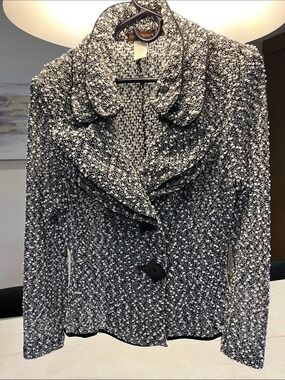 Bouclé Black & White Sculpted-Collar Blazer
